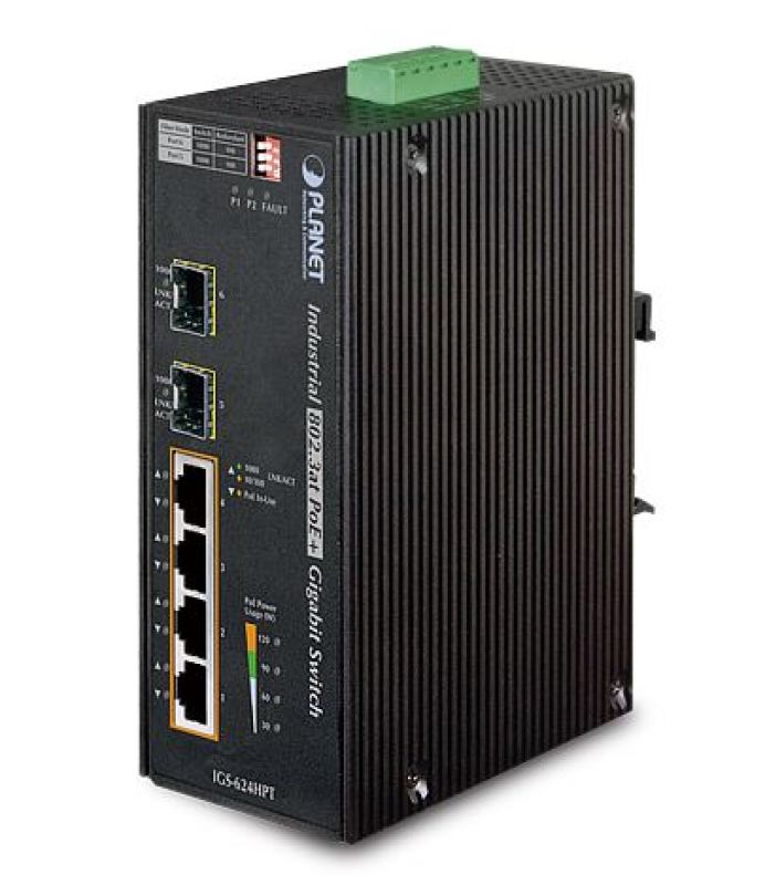 Switch  1G  6p (4x100M/1G RJ45 PoE+2x100M/1G SFP) DIN IGS-624HPT Planet [14588]