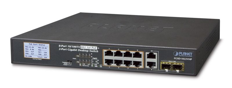Switch  1G 12p (8x100M RJ45 PoE+2x1G RJ45/SFP) FGSD-1022VHP Planet [15201]