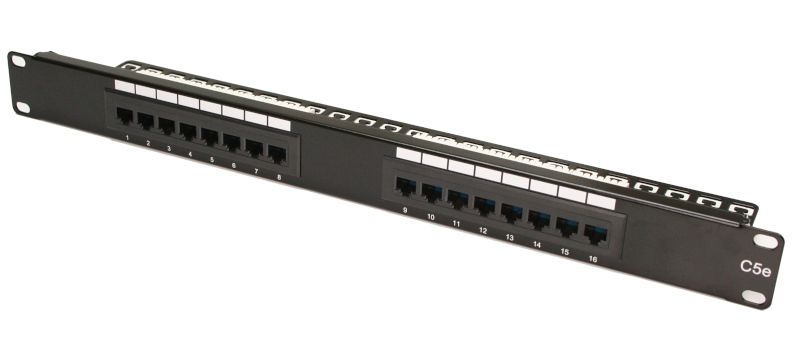 Patch panel Cat5E  UTP 16p rack 19" 1U 180° EXW [16404]