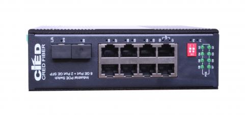 Switch  1G 10p (8x100M/1G RJ45 PoE+2x1GSFP) ipari DIN IPS-2SF60008v2 CRD [18303]