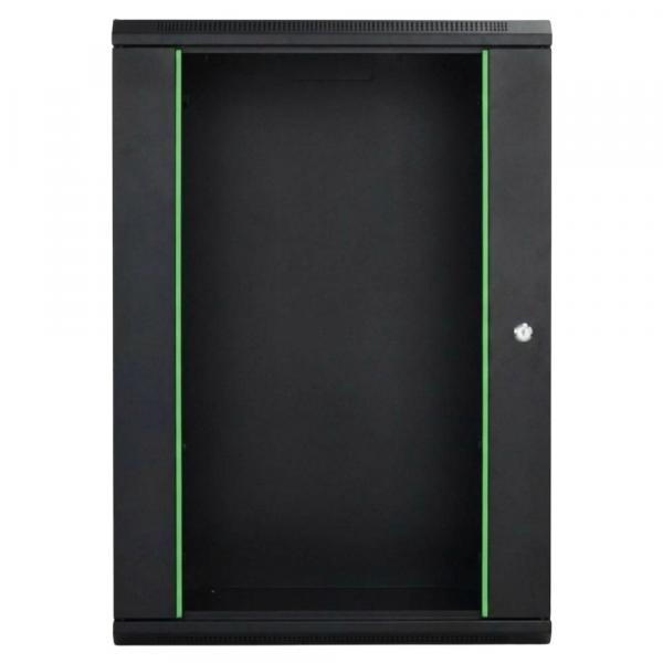 Rack szekrény 18U  fali 19" 600x 450 fekete üveg a. RackSys [19330]
